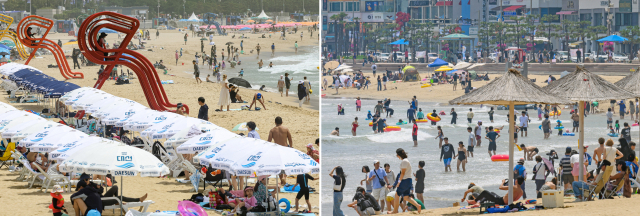 부산 대표 해수욕장인 해운대해수욕장과 광안리해수욕장이 ‘전국 1위 해수욕장’ 타이틀을 두고 치열한 신경전을 벌인다. 지난 2일 해운대해수욕장(왼쪽)과 광안리해수욕장 전경. 김종진 기자 kjj1761@