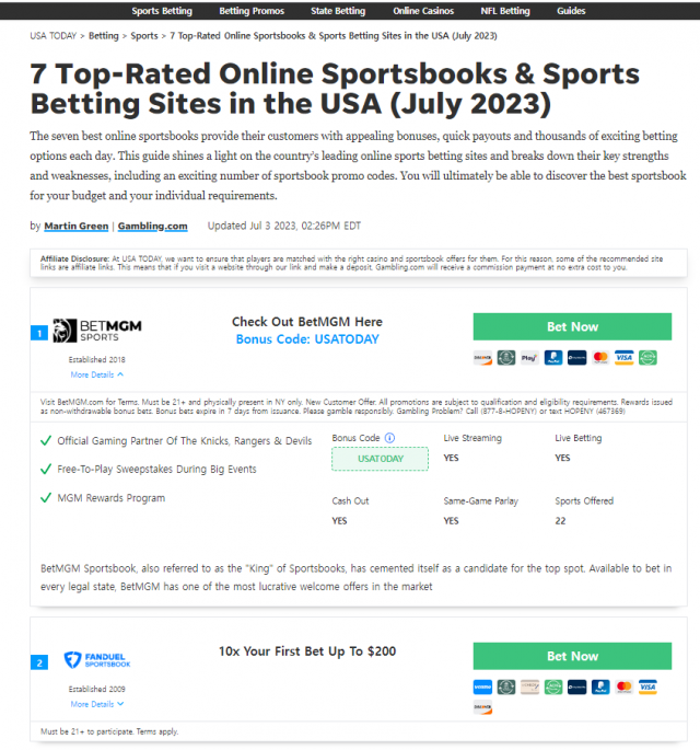 미국 최대 미디어그룹 가넷 산하 USA Today의 뉴스 사이트 중 스포츠 섹션에서 제공하는 스포츠 베팅 정보. 승률 따위의 베팅에 필요한 정보가 제공된다. 뉴스 사이트에서 베팅하기를 선택하면 베팅 사이트로 곧바로 이동한다.