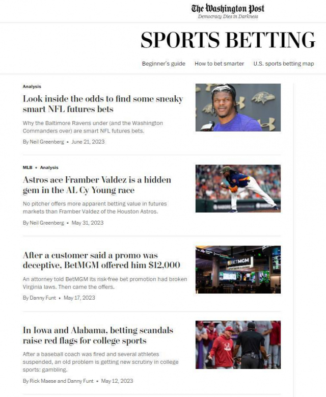 미국 워싱턴포스트 스포츠 섹션에서 제공하는 스포츠 베팅 정보 사이트. 베팅을 원하는 독자들에게 참고가 될 만한 승률 따위 정보를 분석하는 기사가 제공된다.