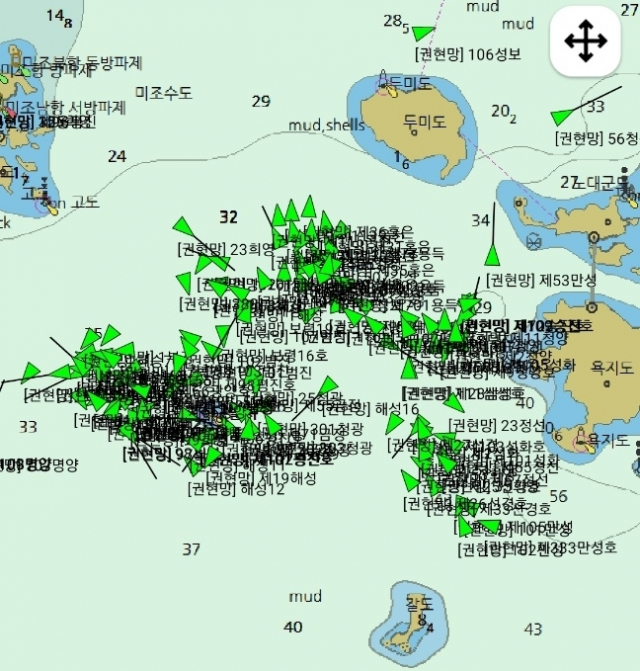 통영 욕지도 주변 조업 선단 현황. 경남어선어업인연합회 제공