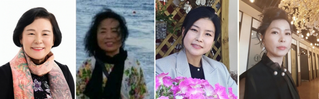 왼쪽부터 한국여성문학상 수상자 김민정 시조시인, 부산여성문학상 수상자 이도연·이윤정 시인, 한국시낭송상 수상자 오승미 시인. 부산여성문학인협회 제공