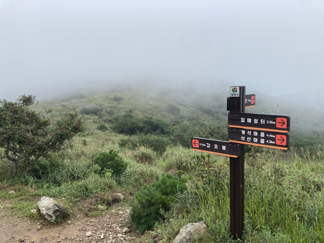 장군평전 초입의 이정표. 우회할 수도 있다.