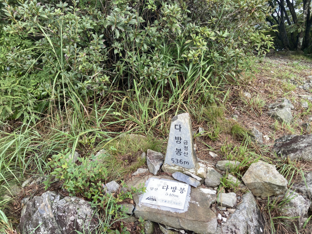 누군가 세워 놓은 정상석. 작은 크기라 앙증맞다.