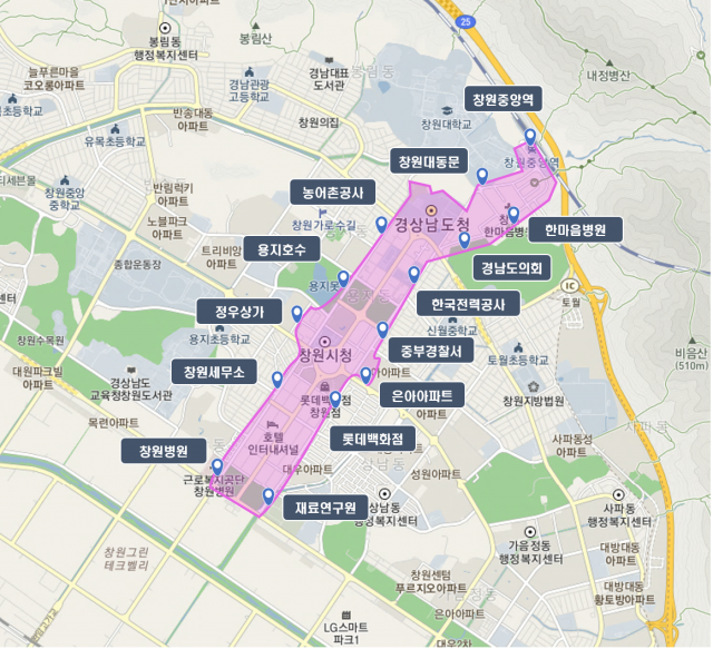 창원형 콜버스 ‘누비다’ 시범운행 구역. 창원시 제공