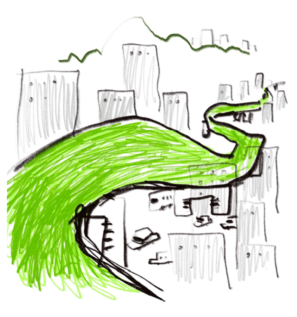 고가로의 녹색 물결을 형상화한 스케치.