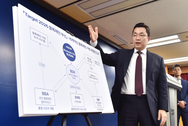 김상민 부산디지털자산거래소 설립 추진위원장이 부산디지털자산거래소와 부산 블록체인 생태계의 유기적 관계에 대해 설명하고 있다. 강선배 기자 ksun@