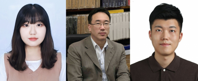 왼쪽부터 화학공학과 분자생물공학실험실 정유라 박사과정생, 김준형 지도교수, 김수환 공동지도교수.