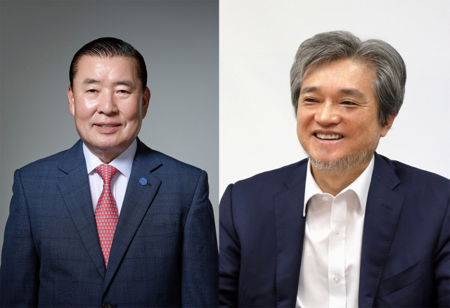 왼쪽부터 신한춘 부산광역시화물자동차운송사업협회 이사장, 한호종 유카로오토모빌(주) 회장