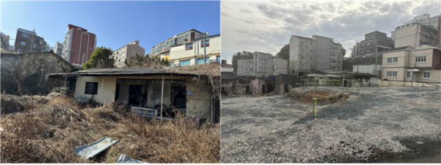 김해시 어방동 빈집 밀집 구역 정비 전(왼쪽)과 후 모습. 김해시 제공