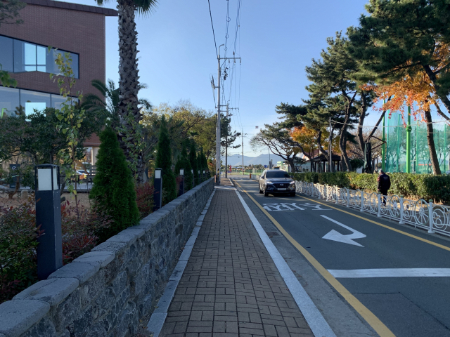 부산 사하구 을숙도 A업체 카페 부지에 설치된 인도. 손희문 기자