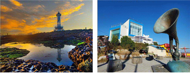 12월 ‘이달의 등대’로 울산시 동구 슬도등대가 선정됐다. (왼쪽부터) 제3회 등대사진공모전 대상 수상작인 김옥경 씨의 슬도등대, 울산소리체험관. 해수부 제공