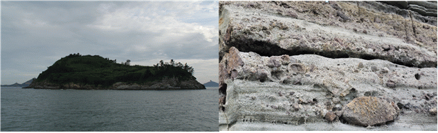 12월 ‘이달의 무인도서’로 진도 낙조의 명소 ‘불도’가 선정됐다. 왼쪽부터 불도 전경, 불도 내 응회암층과 화산탄. 해수부 제공