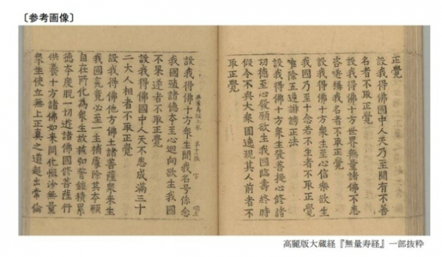 고려대장경 목판 인쇄물 일부. 일본 문부과학성 홈페이지 캡처