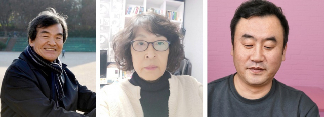 왼쪽부터 제23회 부산작가상을 수상하는 고 이정모 시인, 안지숙 소설가, 강희철 문학평론가. 부산작가회의 제공