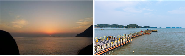 2024년 1월, 이달의 어촌 여행지로 선정된 부산 영도구 동삼마을(왼쪽), 인천 옹진군 선재마을(왼쪽부터 동삼마을 일출, 선재마을 낚시터). 해수부 제공