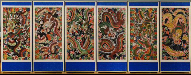 3일부터 일반인에게 처음으로 선 보이는 통도사 구룡도 육곡병풍. 양산시립박물관 제공