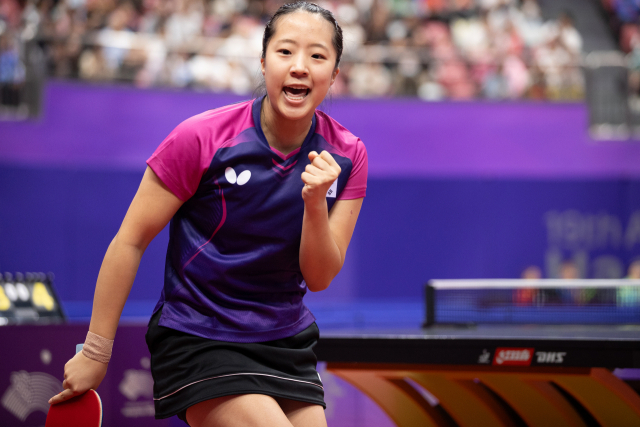 ‘2024 부산세계탁구선수권대회’에 출전하는 한국 여자대표팀의 에이스 신유빈(세계랭킹 8위). 부산세계탁구선수권 조직위 제공