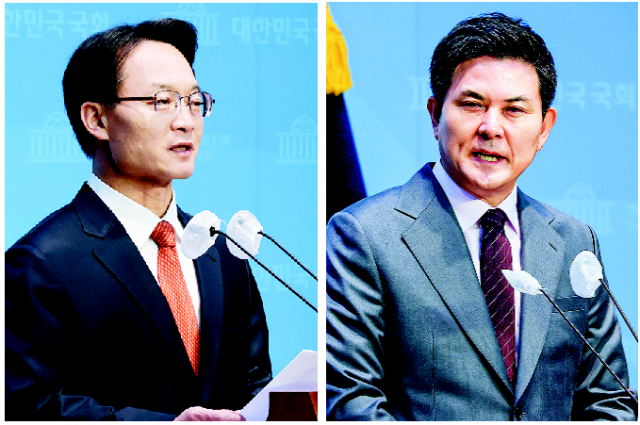 경남 김해을, 양산을 출마를 선언한 국민의힘 조해진(왼쪽), 김태호 의원. 연합뉴스