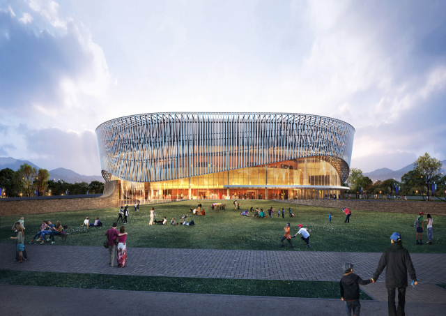 부산시민공원에 조성 중인 부산콘서트홀 야경투시도. 부산일보DB