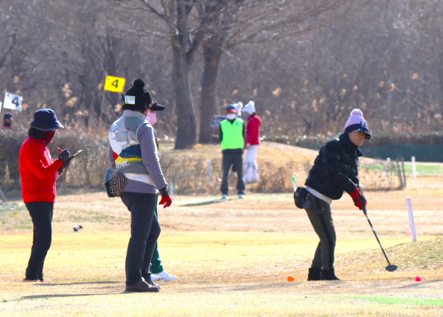 대통령기전국파크골프대회 부산대표 선발전에 출전한 여성 선수들이 열전을 벌이고 있다. 남태우 기자