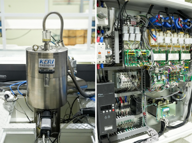전자빔 용접기의 '전자총'(왼쪽)과 '전원장치'(오른쪽). KERI 제공