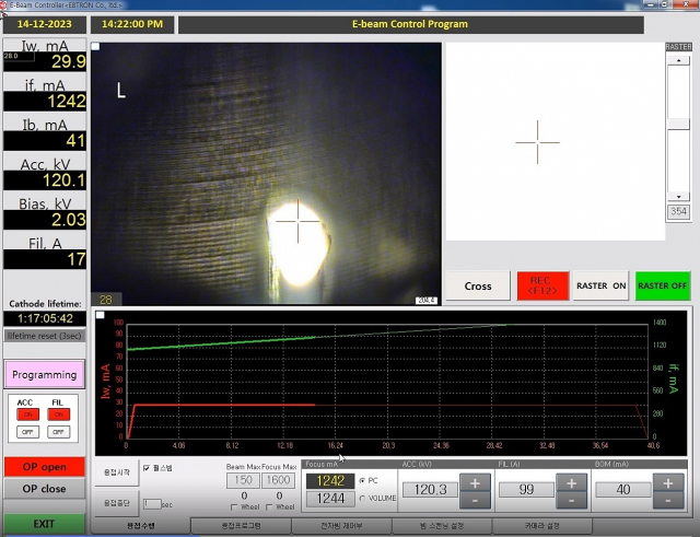 전자빔 용접기를 통한 용접 작업 화면. KERI 제공