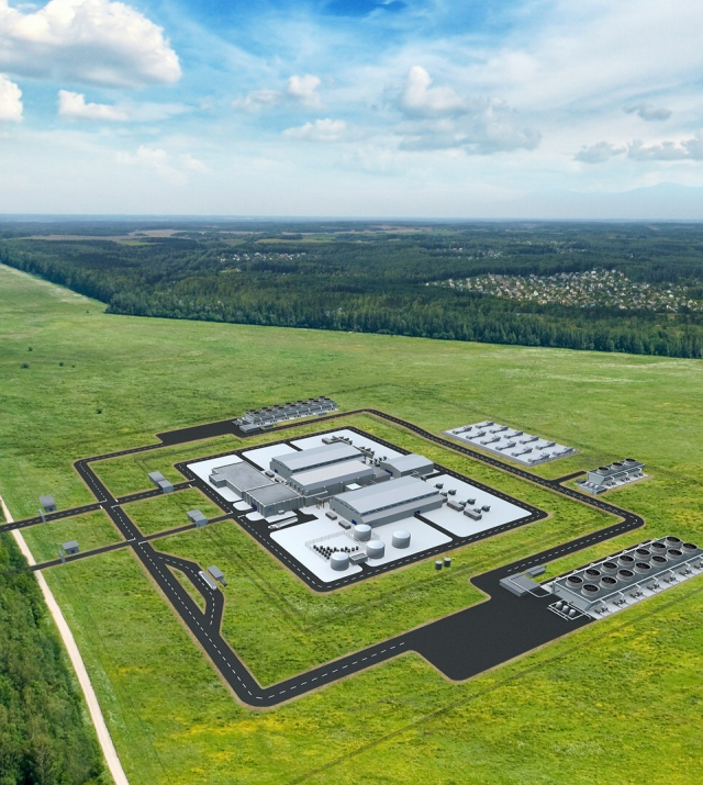 소형모듈원전(SMR)이 미래 에너지 대안으로 부상하면서 세계적으로 기술개발 전쟁이 한창이다. 미국 뉴스케일파워가 개발 중인 SMR 발전소 조감도. 두산에너빌리티 제공