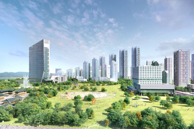 한국토지주택공사(LH) 부산울산지역본부는 부산진해경제자유구역 명지지구와 문현2지구에 신도시를 조성중이다. 사진은 부산진해경제자유구역 명지지구 전경. LH 제공