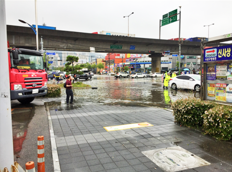 사상구청교차로 일원 침수 피해 모습