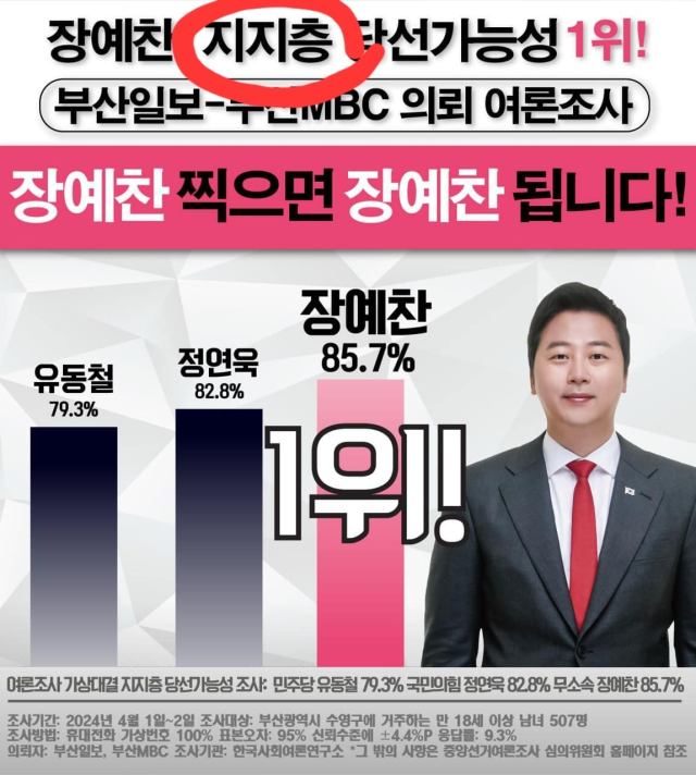 장예찬 후보가 부산시선관위의 시정조치를 받은 뒤 수정해서 올린 그래픽.