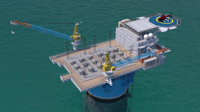 선박해양플랜트연구소(KRISO)의 ‘해상 부유식 SMR(소형모듈원자로) 발전플랫폼’ 개념도. KRISO 제공