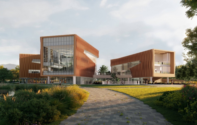 경남진주혁신도시 복합문화도서관 조감도. 진주의 역사와 전통의 숨결을 간직한 ‘뿌리’를 상징화해 건립된다. 경남교육청 제공