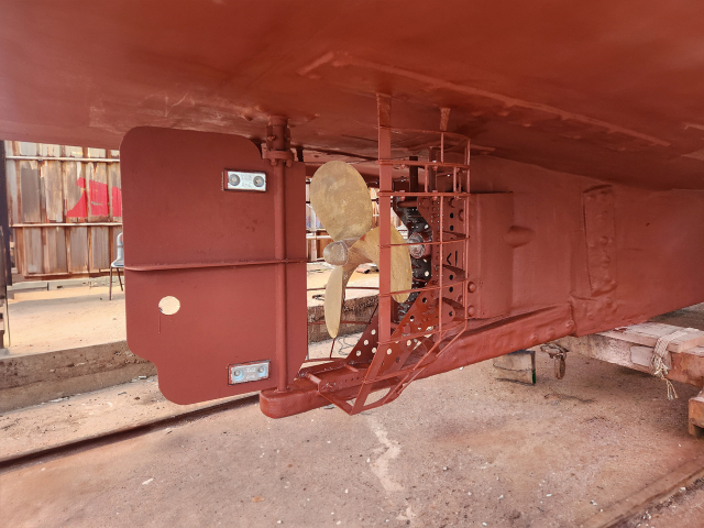 선박에 실제 설치된 선박용 표준 프로펠러 보호망. 중소조선연구원 제공