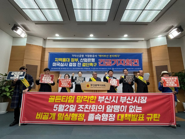 미래사회를 준비하는 시민공감 등 부산지역 시민단체들은 7일 부산시의회 브리핑룸에서 기자회견을 열고 정부와 산업은행의 조속한 결단을 촉구했다.