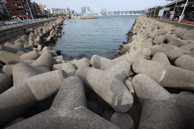 부산 수영구 남천동 메가마트 앞 테트라포드. 부산일보DB