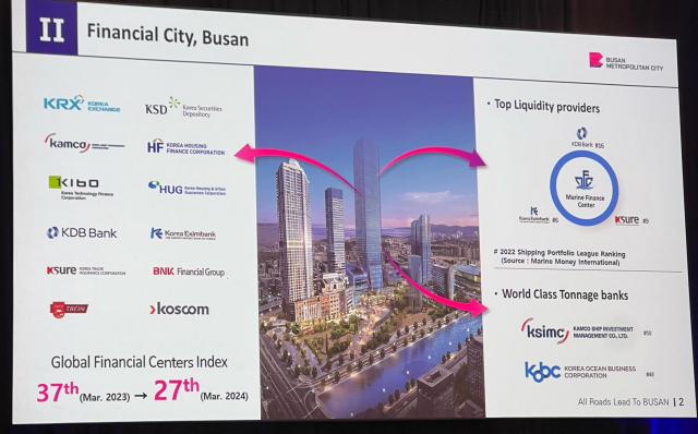 부산 글로벌 금융허브 소개 자료(사진=뉴욕(미국) 김진호 기자)
