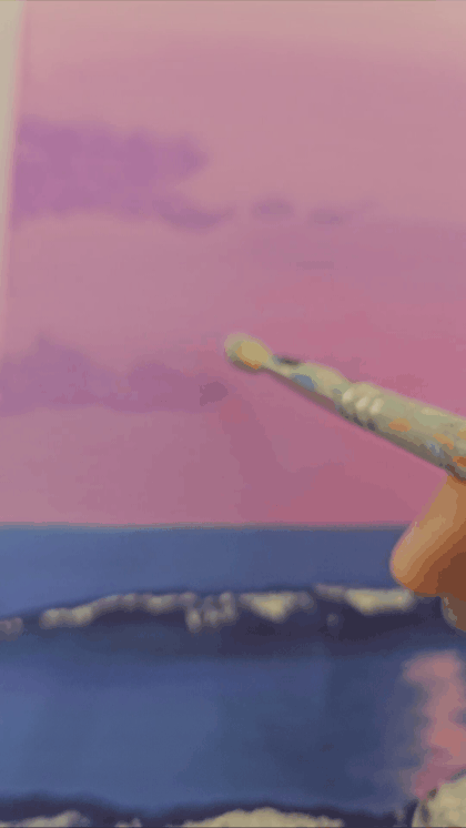 거의 마지막 작업인 구름 그리기. 솔이 뭉툭하고 단단한 붓으로 톡톡톡 두드려주면 자연스럽게 구름이 그려져. 조경건 부산닷컴 기자