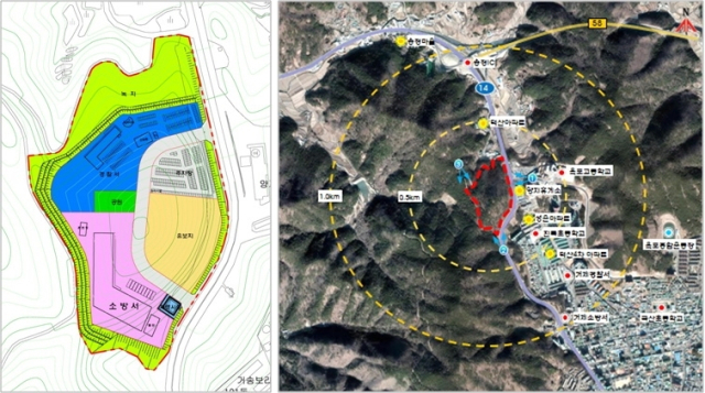 거제 행정타운 토지이용계획도(왼쪽)와 위치도. 부산일보DB
