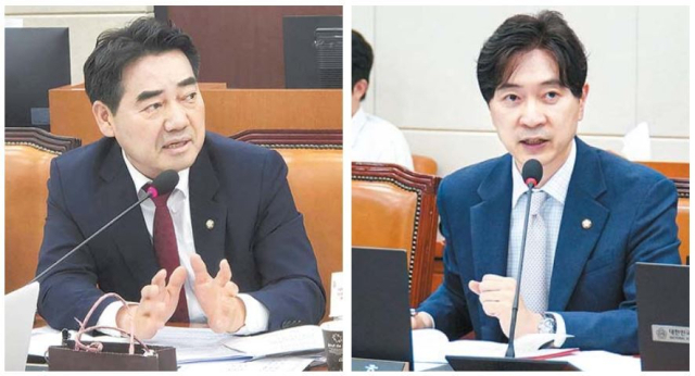 국민의힘 이성권(부산 사하갑) 의원과 박성훈(부산 북을) 의원이 각각 소속 상임위원회에서 ‘부산 글로벌 허브도시 특별법’ 제정과 수출입은행 부산 이전 필요성 등을 설명하는 모습. 각 의원실 제공