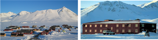 니알슨 과학기지촌(왼쪽)과 북극 다산과학기지 전경. 해수부 제공