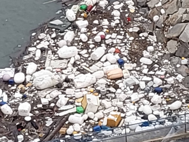 장마철 해안으로 떠밀려온 해양쓰레기(폐스티로폼). 해수부 제공