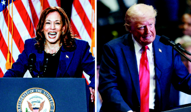 미국 민주당 대선 후보로 확실시되는 카멀라 해리스 부통령이 23일 위스콘신주 밀워키에서 첫 대선 유세를 하고 있다(왼쪽). 미 공화당 대선 후보인 도널드 트럼프 전 대통령이 20일(현지시간) 미시간주 그랜드래피즈에서 연설하고 있다. AFP로이터연합뉴스