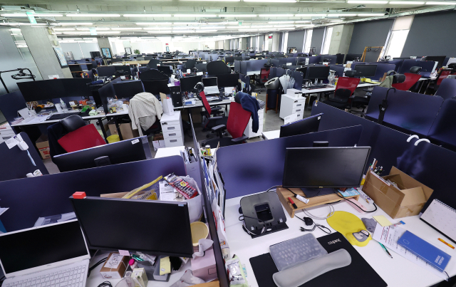 티몬·위메프 판매대금 정산 지연 사태가 이어진 2024년 7월 28일 서울 강남구 삼성동 위메프 본사 사무실이 비어 있다. 연합뉴스