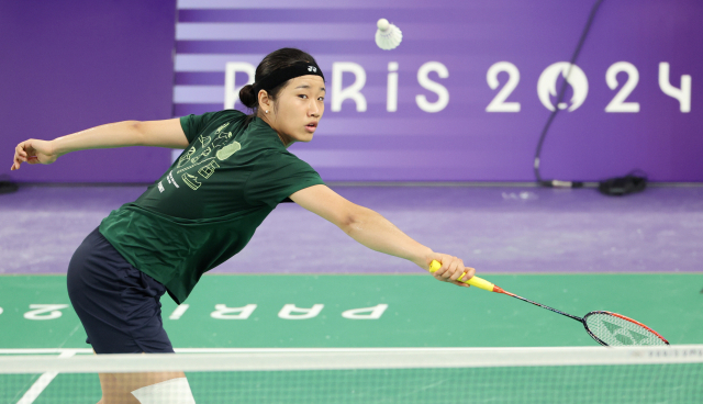 배드민턴 여자 단식에서 금메달을 노리고 있는 안세영의 훈련 모습. 연합뉴스