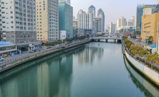 매년 악취 문제가 반복되는 동천의 수질 개선을 위해 부산시가 부전천 내 하천 구조물에 1.7km의 오·우수 분리벽을 설치한다. 성지곡 수원지에서 부전천을 거쳐 흘러오는 성지곡 계곡물을 동천으로 유입시키기 위해서다. 사진은 동천 전경. 김종진 기자 kjj1761@