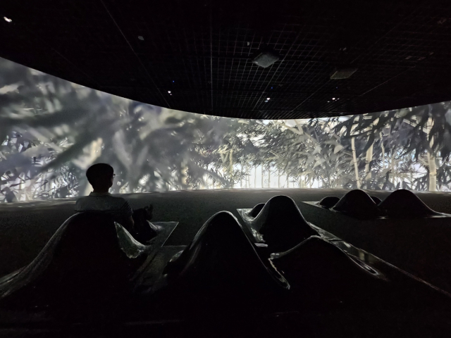 하지훈 가구 디자이너의 디자인 가구에 앉아 대표 작품의 영상을 볼 수 있는 5전시실. 김효정 기자