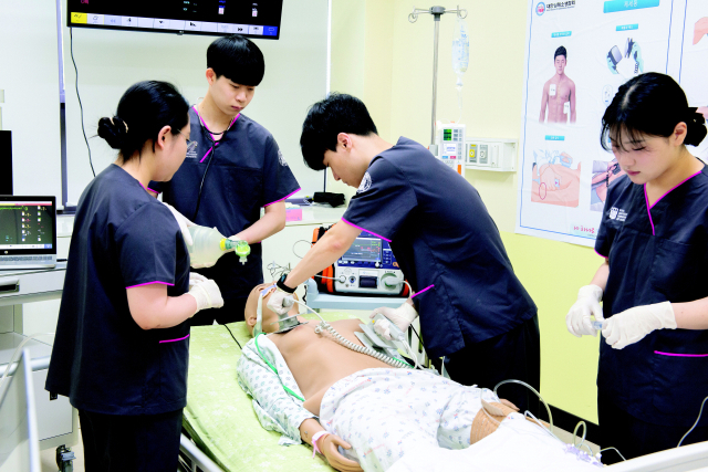 가야대학교 간호학과 학생들이 실습 수업에 참여하고 있다. 가야대학교 제공