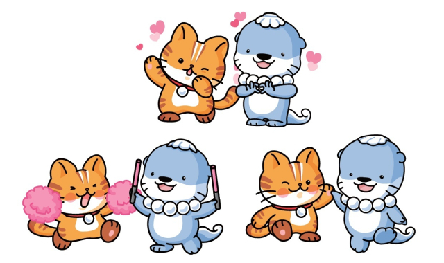 경남 진주시 캐릭터 ‘하모(우)’와 ‘아요(좌)’ 모습. 아요는 삵을 모티프로 하고 있다. 김현우 기자