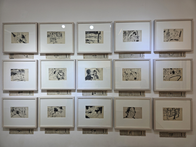 부산일보에 연재했던 소설 ‘우리시대의 오감도’에 신 화백이 그린 삽화들. 김효정 기자