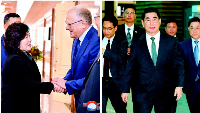 최선희 북한 외무상 일행이 러시아를 공식방문하기 위해 지난 28일 평양을 출발했다고 조선중앙통신이 29일 보도했다(왼쪽). 김용현 국방부 장관이 29일 제56차 한미 안보협의회의(SCM) 참석을 위해 인천국제공항 제2터미널을 통해 출국하고 있다. 연합뉴스